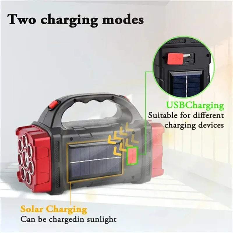 Portable Solar Handheld Flashlight With  COB Work Lights USB Rechargeable For Outdoor Hunting Boating Camping And Home Emergency