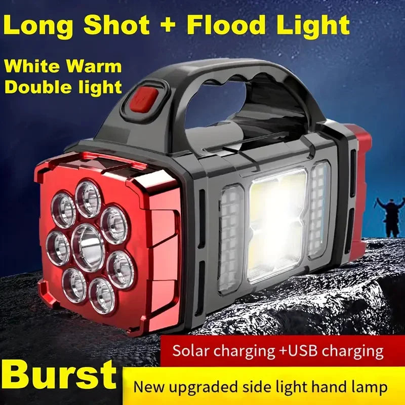 Portable Solar Handheld Flashlight With  COB Work Lights USB Rechargeable For Outdoor Hunting Boating Camping And Home Emergency