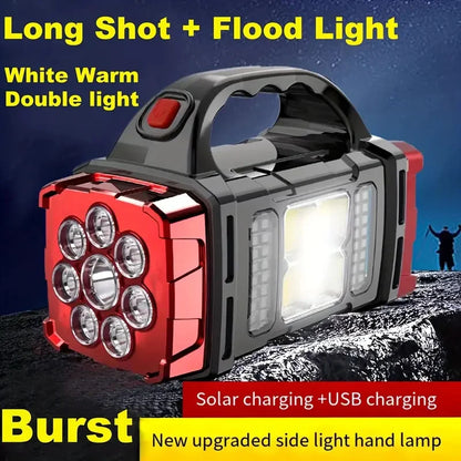 Portable Solar Handheld Flashlight With  COB Work Lights USB Rechargeable For Outdoor Hunting Boating Camping And Home Emergency