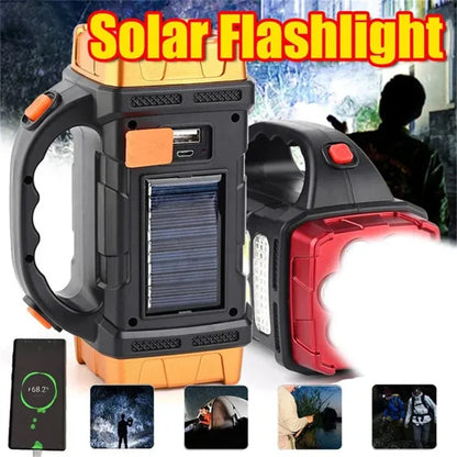 Portable Solar Handheld Flashlight With  COB Work Lights USB Rechargeable For Outdoor Hunting Boating Camping And Home Emergency